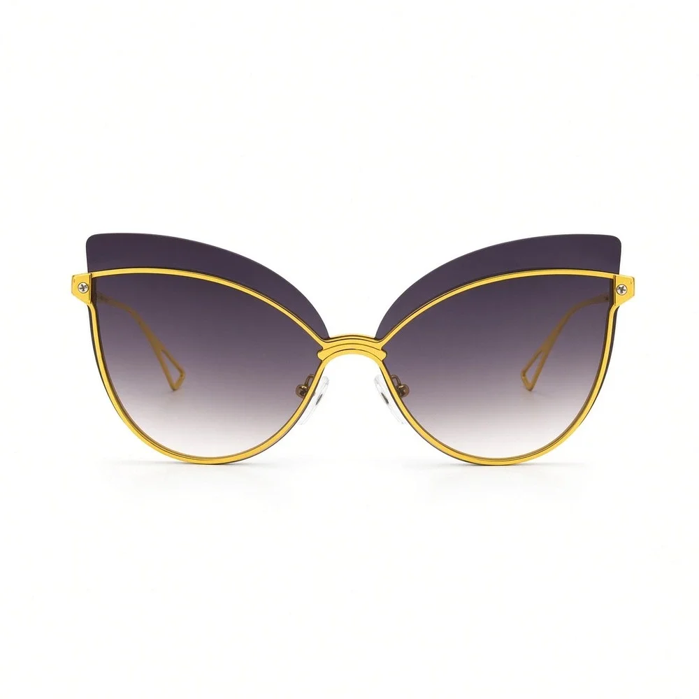 Gold Oversized Cat Eye Sunglasses Black Gradient Betty Style Wing Metal Frame